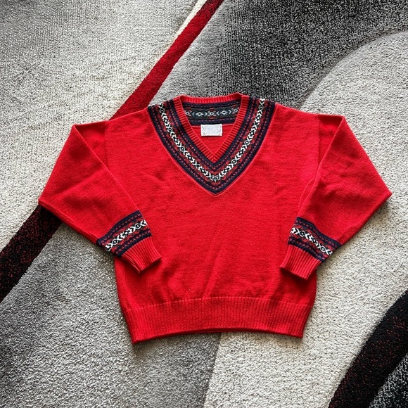 Pendleton Virgin Wool V Neck Red Sweater - Picture 1 of 4